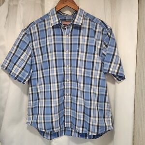 Vineyard Vines Wheeler Shirt Button Up Short Sleeve Cotton Plaid Blue Mens Large